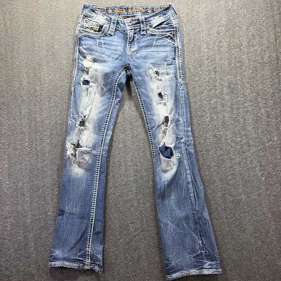 Rock Revival Denim - Rock Revival Jeans Womens 24 Bootcut Nadine Distressed Rhinestone Embroidered